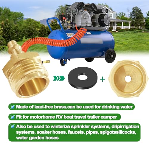 Image of RV Blowout Plug for Winterization, Brass Air Compressor Quick Connect Plug, 1 /4 inch Quick Connect Adapter, Fits 3 /4 inch Garden Hose Thread 36143 (1 pc)