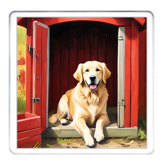 Untersetzer mit Golden Retriever-Motiv, 4 verschiedene Golden Retriever-Hundebilder auf 10 x 10 cm Acryl-Untersetzer. Untersetzer-Set in Box
