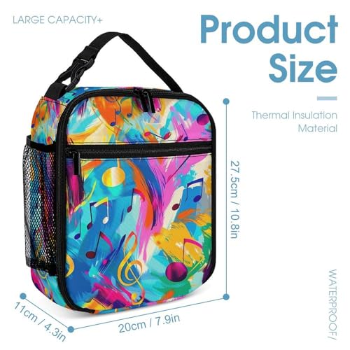 Vibrant Musical Notes Symbols Backpack Shoulder Bags Lunch Bag Pencil Case Box 3 Set Daypack Cute4