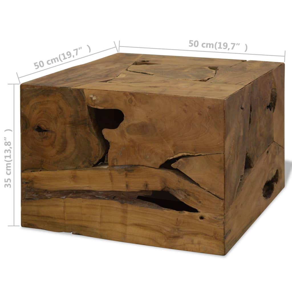 Stolik kawowy 50 x 50 x 35 cm z drewna tekowego, brązowy, kwadratowy stół, lite drewno, stolik pomocniczy, rustykalny stół, ręcznie wykonany, stabilny
