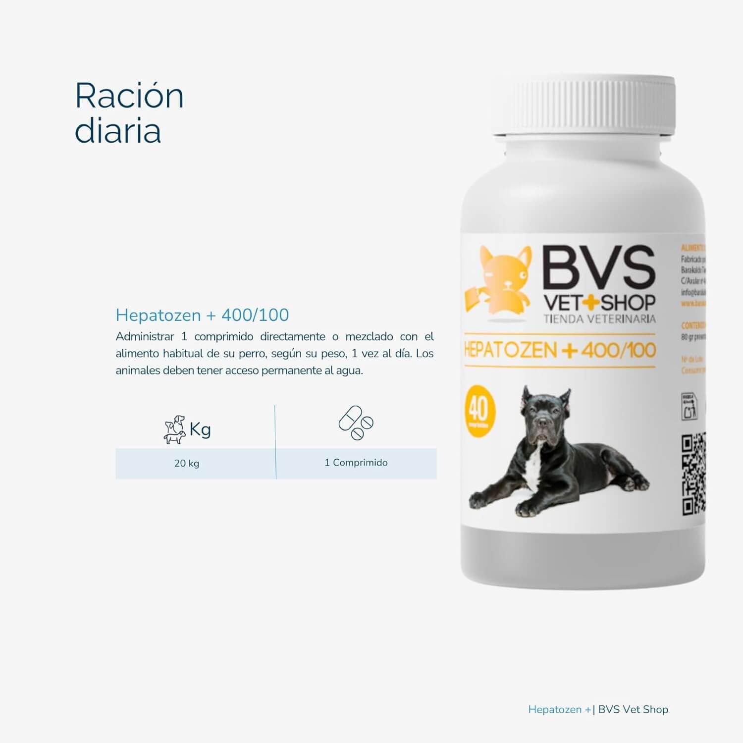 BVS Vet Shop | Hepatozen Plus 40 Comprimidos para Perros y Gatos | Promueve la Salud hepática y la regeneración del hígado de tu Mascota | 400/100 - Razas Grandes