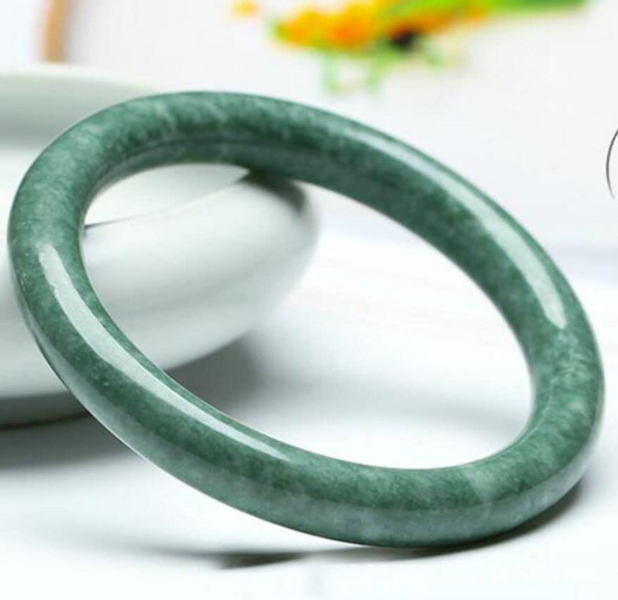 2.35in Natural green Jade stone Bangle green round bar handmade jade bracelet for women with box （59-60mm2