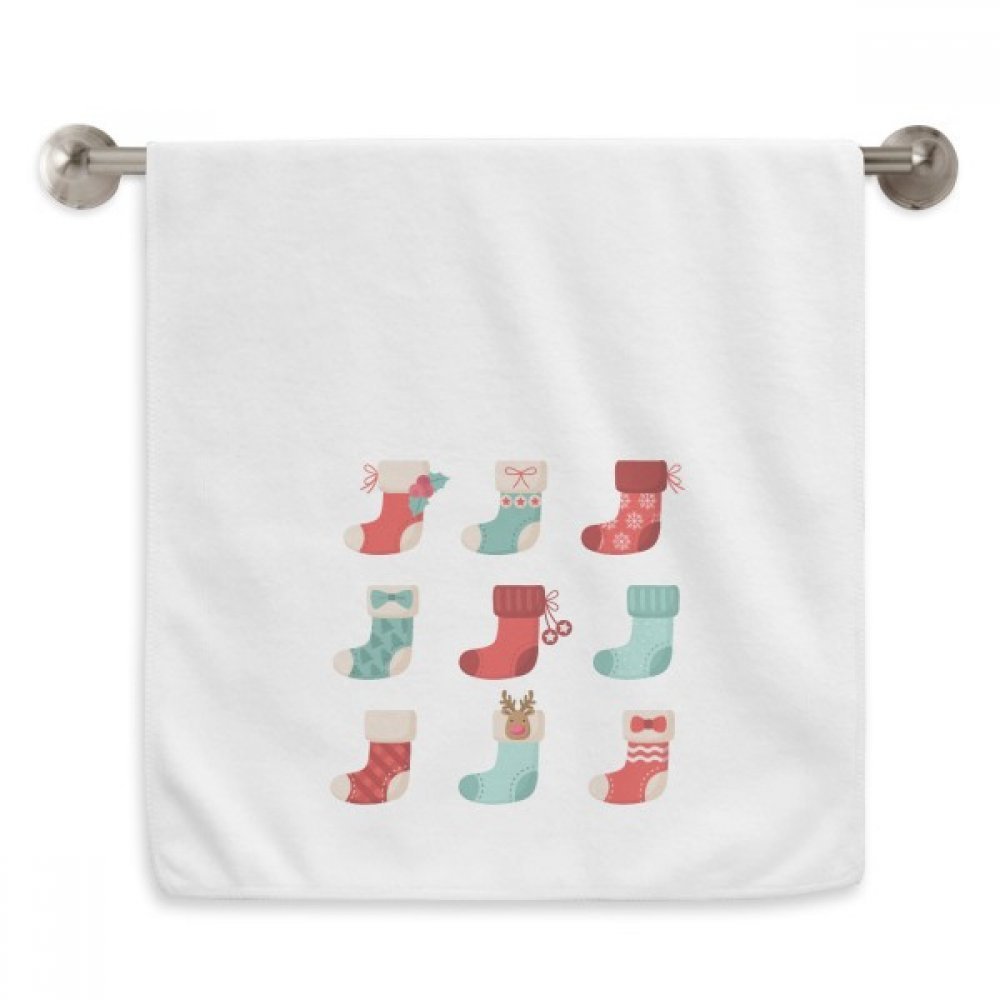 Serviettes débarbouillettes Joyeux Noël chaussette colorée drap de visage absorbant blanc