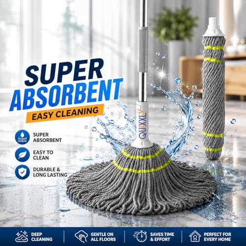 Image of 360 Microfiber Spin Mop Head Refill with Super Absorbent Cotton Strands | Premium Grey Microfiber Mop Refill Head for Easy Wet & Dry Floor Cleaning