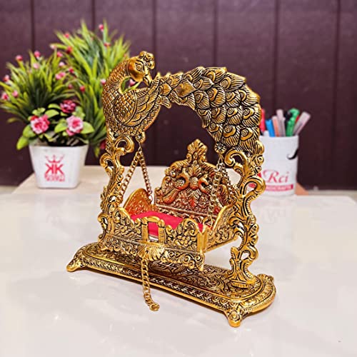 Image of KridayKraft Metal Laddu Gopal Jhulla for Janmastmi Festive Gold Plated Decor Your Home Metal Palna for Krishna ji, Temple Office,Gift Article.