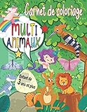 Carnet de Coloriage Multi Animaux pour enfant de 3 ans et plus: 50 dessins avec large variété d'animaux, d'images et de styles de dessin.