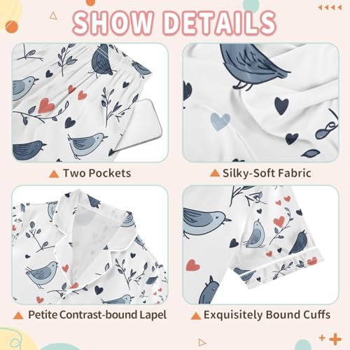 senya Birds and Branches Satin Summer Pajama Sets Silk Short Sleeve Button Down Sleepwear3