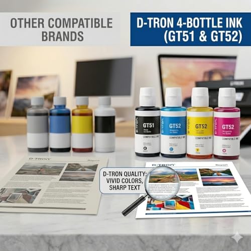 Image of D-tron GT51 /GT52 Compatible Refill Ink for HP 5810 5811 5820 5821 115 116 117 310 315 319 410 415 416 419 457 Printers (Black-2 Colour-3) Pack of 5 - Cyan, Magenta, Yellow, Black