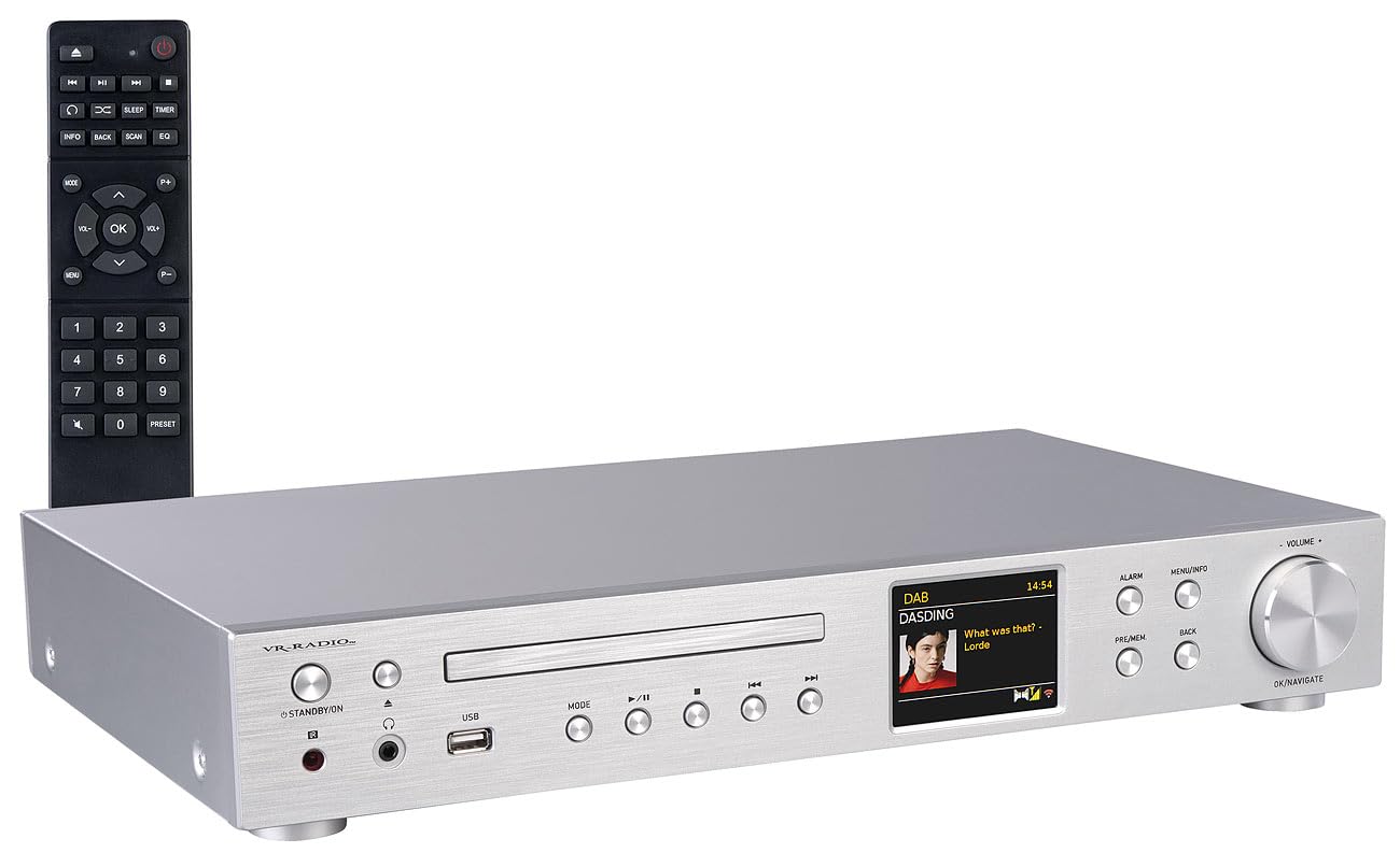 VR-Radio Tuner radio Internet : récepteur radio Internet Wi-Fi, DAB+/FM, CD, Bluetooth, 200 W, argent (récepteur stéréo DAB+, tuner Hi-Fi DAB+)