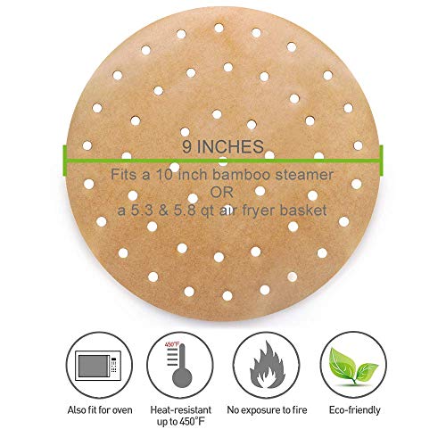 100pcs Unbleached Air Fryer Liners, Vancens 7.5 inches Bamboo Steamer Liners, Premium Perforated Parchment Steaming Papers, Non-stick Steamer Mat, Perfect for 3.5 & 3.7QT Air Fryers/Baking/Cooking