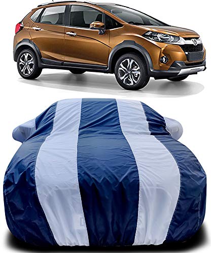 Image of PURPLEHEART Car Body Cover Compatible with Honda WRV Mirror Pocket Triple Stitched Bottom Elastic Water Resistant UV Protection & Dustproof Car Cover-Blue & White