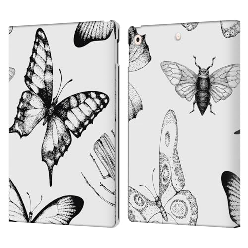 Étui portefeuille iPad 10.2 en cuir avec motif papillons noir et blanc Haroulita