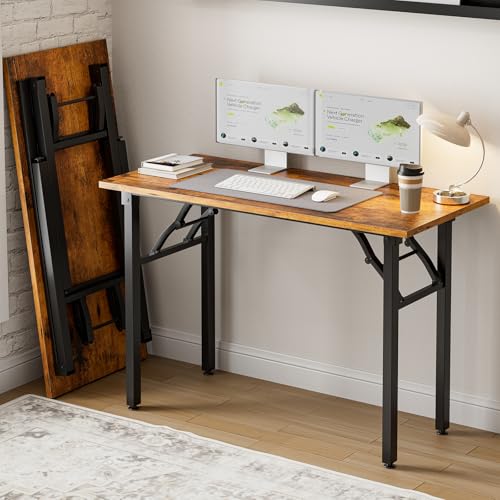 Image of Frylr Small Folding Computer Desk - Portable 43.3 Inch Foldable Laptop Table, Collapsible and Compact for Easy and Fast Setup, Lightweight for Small Spaces, Home Craft and Study Use, Rustic Brown