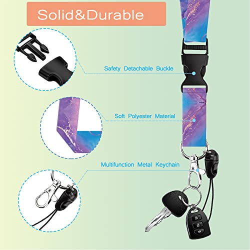 Id Badge Holder With Lanyard, Retractable Badge Reel With Swivel Belt Clip, Detachable Lanyard Name Card Tag Vertical Id Protector Badge Reel For Nurse Doctor Office Employees (Purple Blue Marble) #TOP3