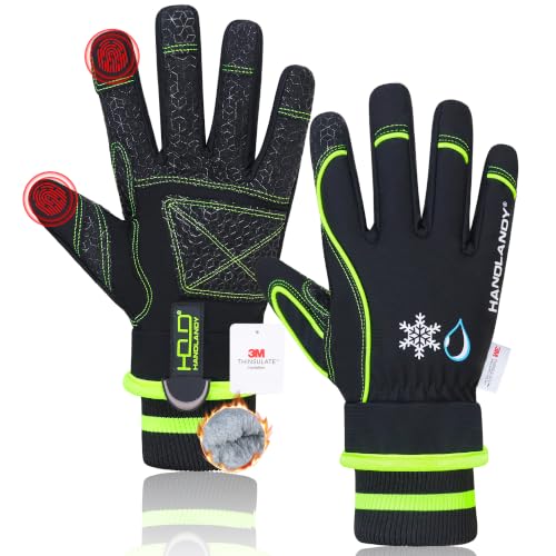 HANDLANDY Winter Work Gloves, Cold Weather Work Gloves, Black Green, L