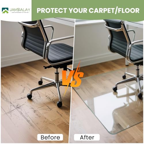 JAMBALAY Irregular Tempered Glass Chair Mat with Lip, 53"x45" Heavy Duty Glass Floor Mat for Carpet/Hard Floors, Carpet Office Chair Mats with Anti-Slip Pads, Thick 0.2″, Clear by JAMBALAY - Image 2