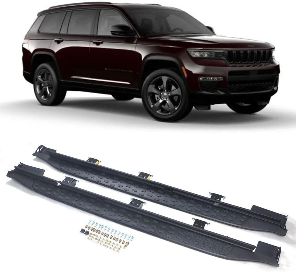 Side Steps 2pcs Running Board Fits for Grand Cherokee L 2021-2025 Fixed Side Step Nerf Bar Pedals Aluminum+ABS(with Bracket)