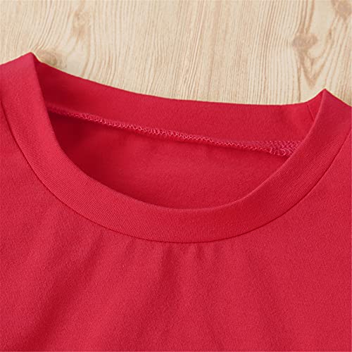 Image of Betusline Girls Clothes Size 4 5, 2 Piece Long Sleeve Crop Top + Sport Pants Sweatsuit Clothing Set, Red Black, 4-5 Years