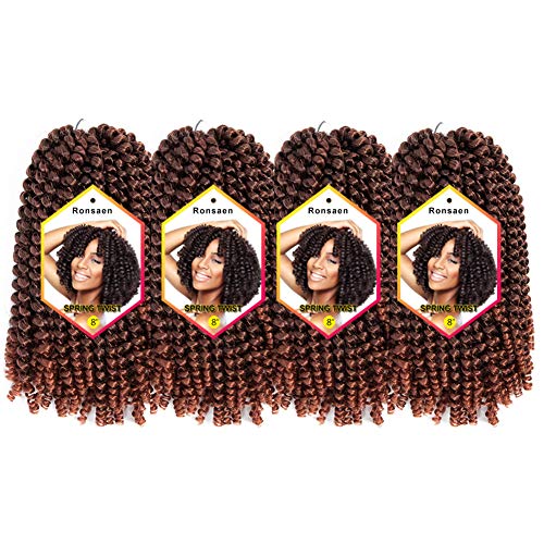 Ronsaen 8 Inch 4 Packs Spring Twist Hair Kanekalon Synthetic Crochet Braids Braiding Hair Extensions (8"4Packs,T350)