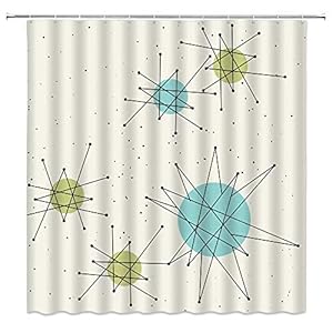 AMHNF Mid Century Shower Curtain Vintage Iconic Atomic Starbursts Century Retro 1950s Classic Bathroom Decor Fabric Curtain,70 x 70 Inch, Blue Beige
