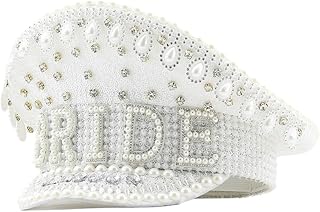 Wedding Bride Captain Hat with Diamond&Pearl Women Wedding Banquet Party Hat Prom Stage Performances Military Hat