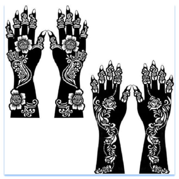 Image of Rajasthani Mehendi Decorative Hand Stencil Sticker Set with Floral and Mandala Patterns Stencil Bridal Design Wedding, Festival & Party Rajasthani Mehndi Henna for Hands [B8]