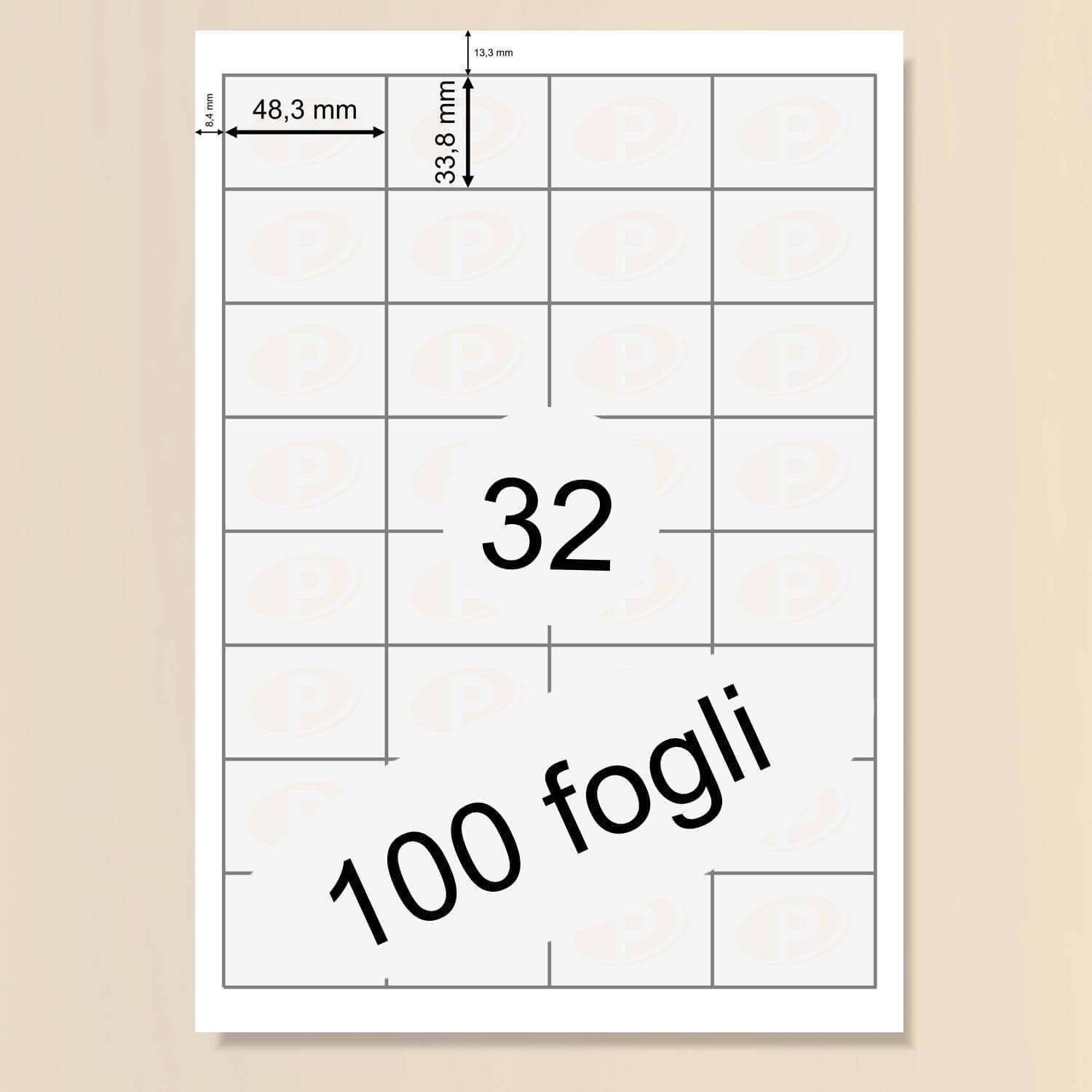 Printation Etichette 48,3 x 33,8 mm – 16000 adesivi su 500 fogli DIN A4 – 4 x 8 32 48,3 x 33,8 etichette universali bianche bianche autoadesive – Francobolli online 4200 8643