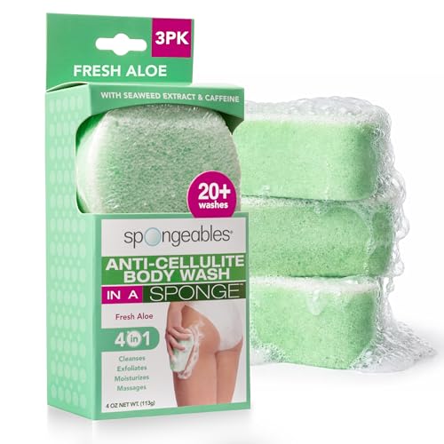 Spongeables Anti Cellulite Body Wash in a 20+ Wash Sponge, Fresh Aloe, 3 Count
