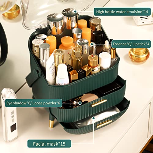 Canitoron Makeup Storage Organizer，Cosmetics Display Case With 2-Layer Storage Box And Transparent Cover, Bedroom Vanity Desk And T1-Green #TOP1