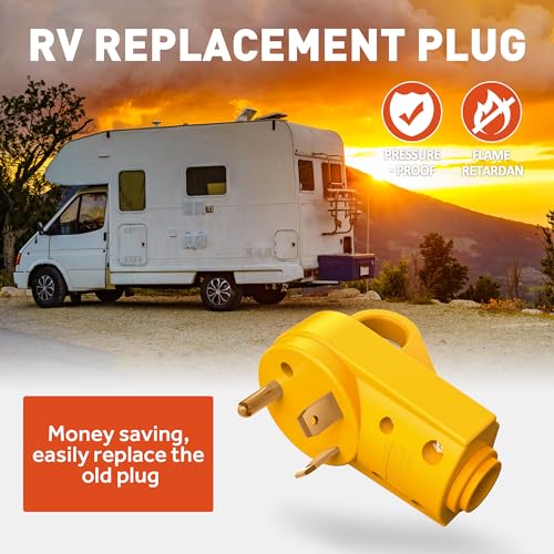 SnowyFox RV 30 Amp Male Replacement Plug - Heavy Duty 30 Amp RV Plug Receptacle with Ergonomic Handle, Designed to Accommodate Wire