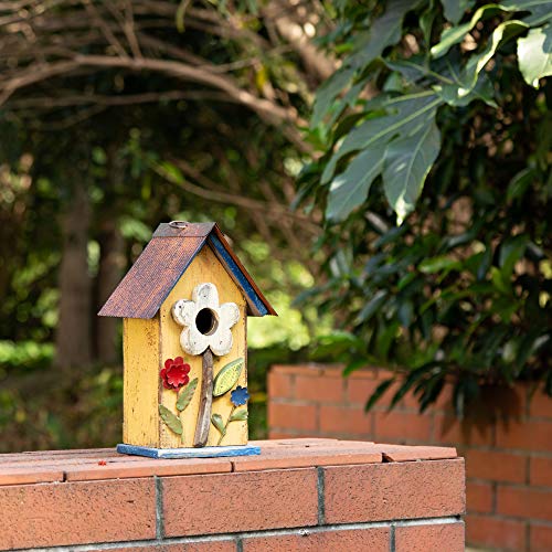 Jetlinkcrafts 1419004289 Garden Decorative Wooden Birdhouse, 6.25" L X 4.75" W X 10.25" H, Flower Yellow #TOP6