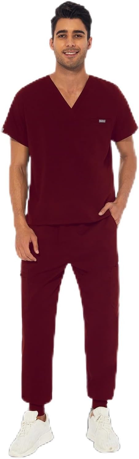 Unisex Scrubs Set, Stretch V-Neck Scrub Top & Jogger Pant Anti-Wrinkle Scrubs Comfort Stretch Top and Jogger Pant