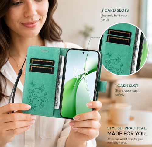 Image of TELETEL Butterfly Magnetic Closure Wallet Card Holder Flip Case for Vivo V50 5G|Mobile Cover|Back Flip Cover - Sea Green