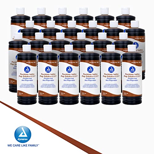 Image of Dynarex Povidone Iodine Prep Solution USP, Effective Topical Antiseptic for Skin Cleansing and Preparation Prior to Medical Procedures, Brown, 1 Case, 24-16 Fluid Ounce Bottle
