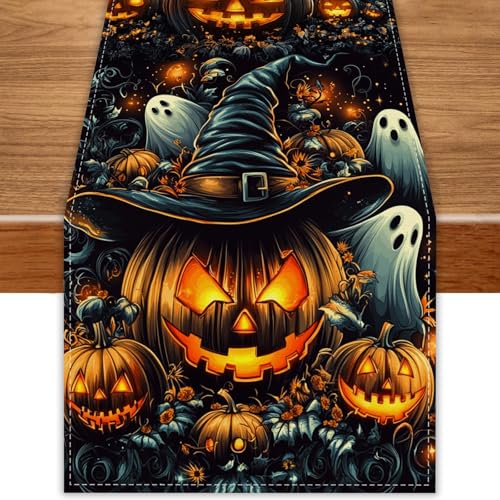 Black Pumpkins Ghost Halloween Table Runner 72 Inch Seasonal Fall...