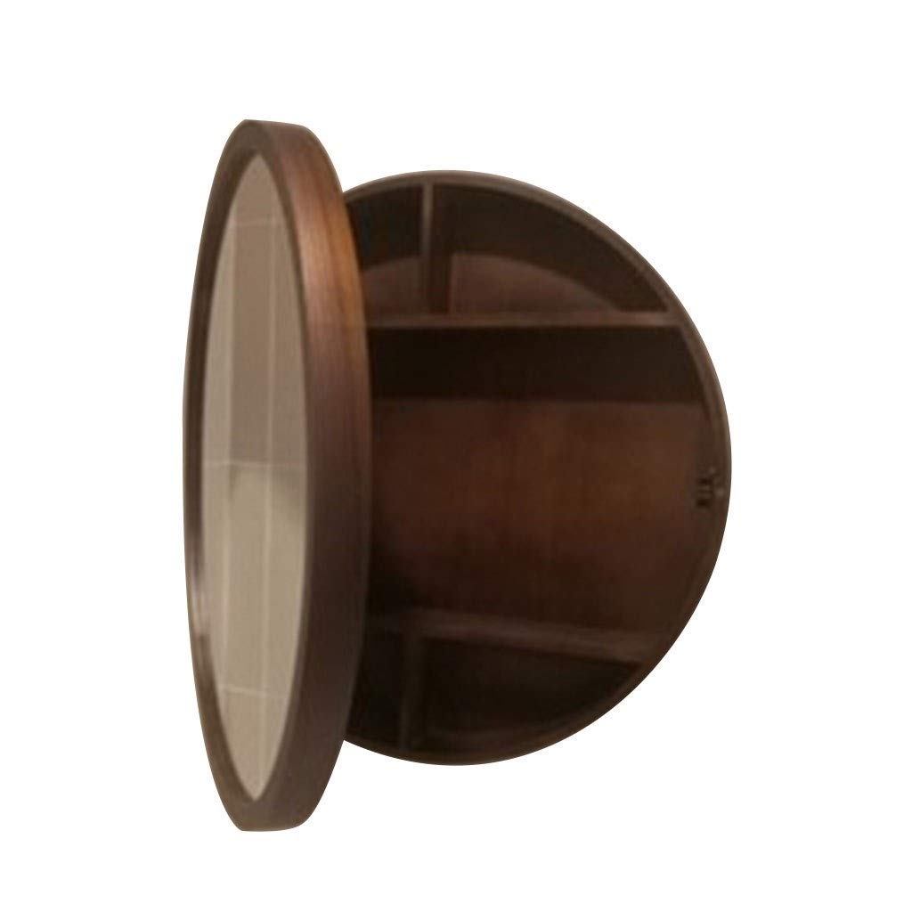 Armadietto da bagno rotondo con specchio nero con ripiano per WC, trucco, spogliatoio, da appendere alla parete, 60 x 60 x 13 cm
