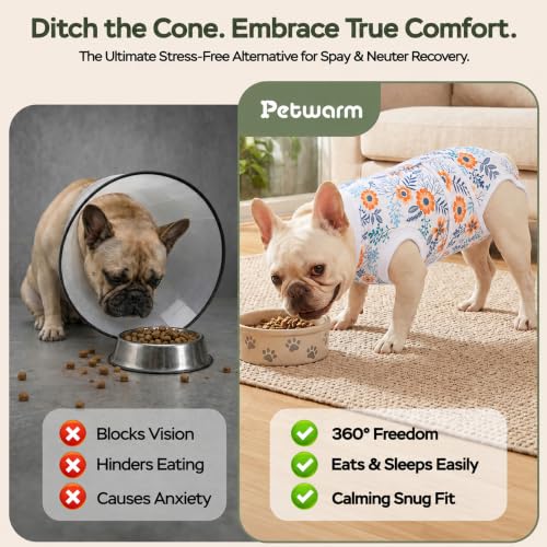 Image of PetWarm Dog Spay Recovery Suit, Onesies for Dogs, Surgery Suit for Dogs Female After Spayed, Dog Cone Alternative After Surgery, Flower Pattern, Orange, XS