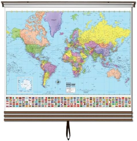 Advanced Political Wall Maps Set-Roller w/Backboard;4-Map Choices and Mounting Hardware Included