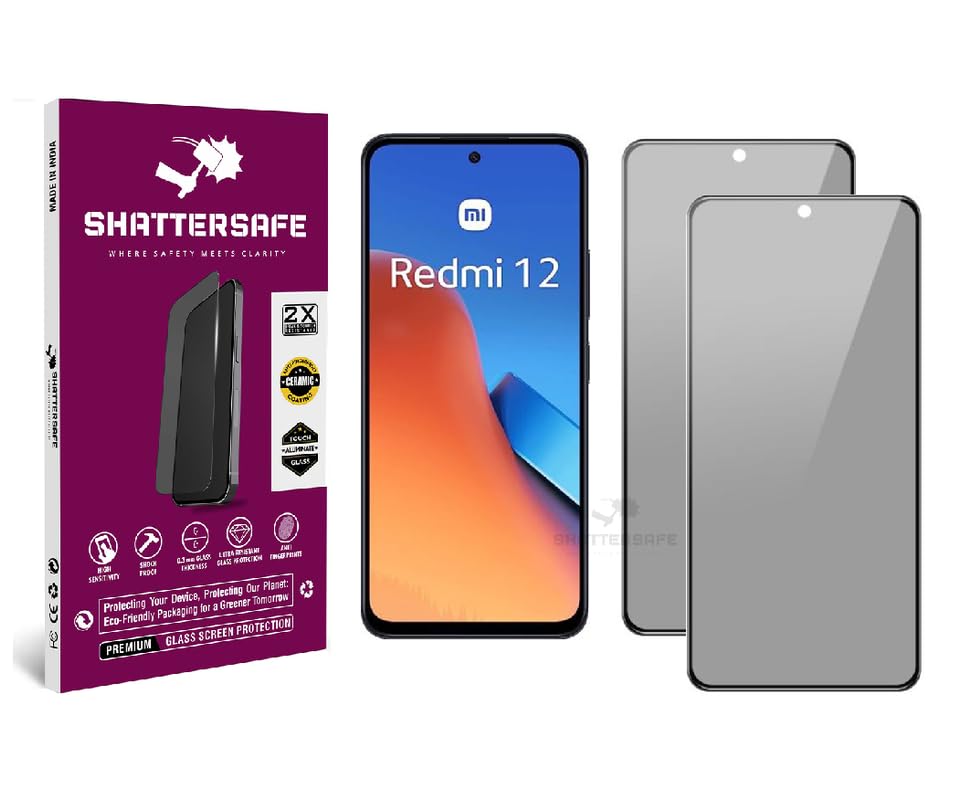 Image of Anti-Spy Privacy Tempered Glass Screen Protector Compatible For Redmi 12 [Pack of 2]. 9H Hardness, Anti-Scratch, Edge-to-Edge Protection With Easy Installation Kit & Case Friendly Fit.