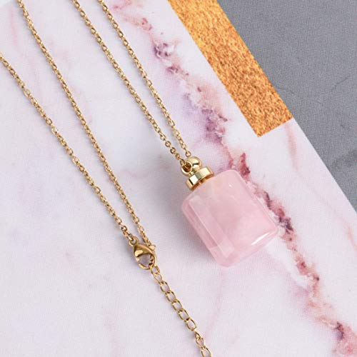YGLINE Natural Healing Stone Essential Oil Diffuser Perfume Bottle Pendant Necklace Jewelry (Rose Quartz) - Image 5