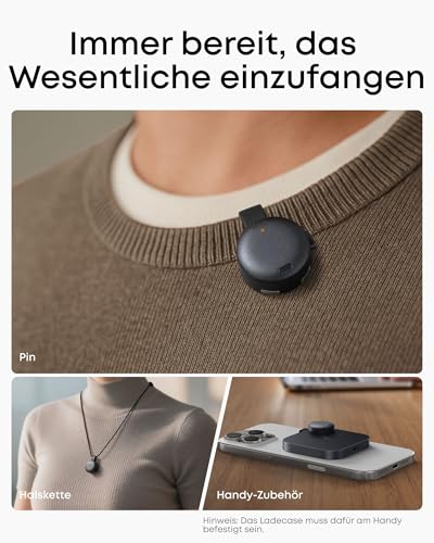 soundcore Work by Anker Voice Recorder, KI-Diktiergerät mit Schreibfunktion und Spracherkennung, 6 Monate Pro ABO gratis, kombinierte Meeting Protokolle, MFi-Zertifiziert, 140+ Sprachen