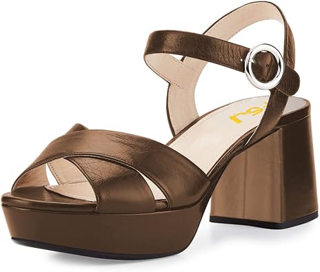 FSJ Women Peep Toe Chunky High Heels Platform Sandals Ankle Strap Velvet & Suede Summer Dress Wedding Prom Shoes Size 4-15 US