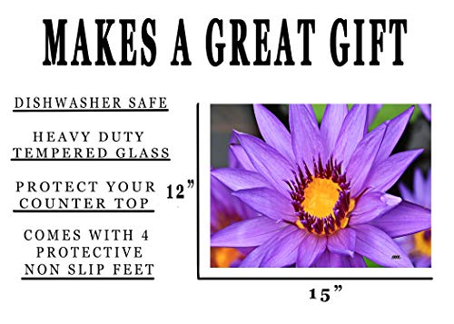Flower Purple Water Lily Kitchen Glass Cutting Board Decorative Gift For Mom Lilies Floral Design #TOP1