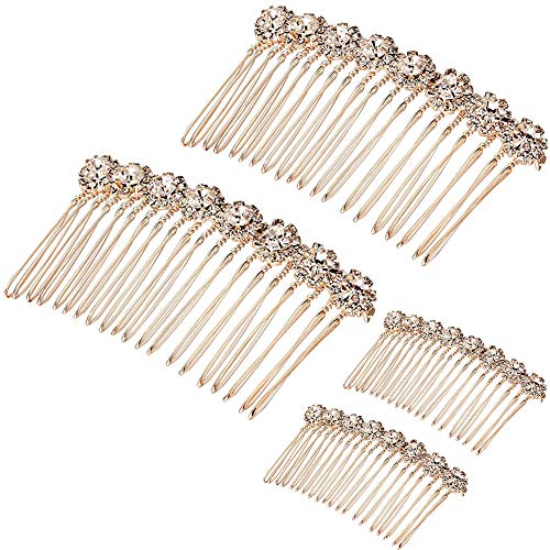 4 peinetas para el pelo con diseño de flores y diamantes de imitación de aleación para bodas y novias, para mujeres y niñas (oro rosa) Cover