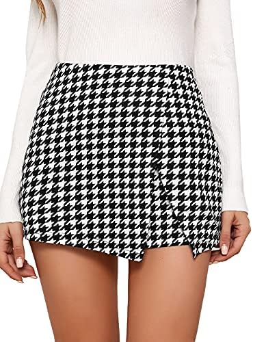 Milumia Women's Wrap Front Slit Hem Skorts High Waisted Skirt Work Shorts Culottes Black and White Medium
