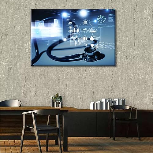 Image of TUMOVO Medical Stethoscope and Infographic Wall Prints Stethoscope and Medical Canvas Wall Art 1 Panels Laboratory Wall Art for Living Room Stretched and Framed Ready to Hang (24 inch Wx36 H)