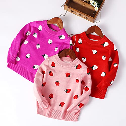 Toddler Girls Cartoon Strawberry Prints Sweater Long Sleeve Warm Knitted Pullover Knitwear Tops Zip up Jacket Youth2