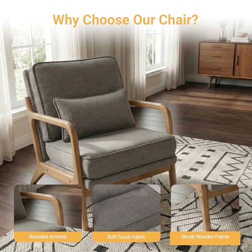 Sillón moderno de madera tapizado gris miniatura 5