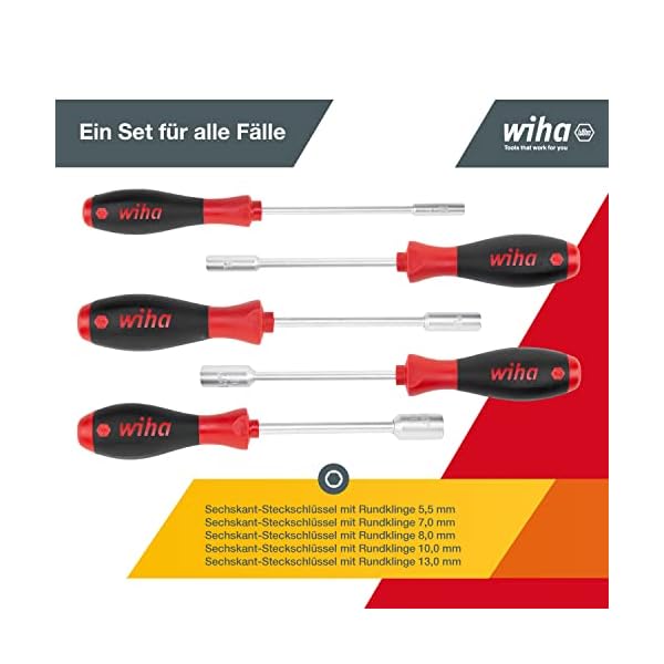 Wiha Schraubendreher Set SoftFinish® Sechskant-Steckschlüssel 5-tlg. ergonomischer Griff für kraftvolles Drehen I… – Bild 4