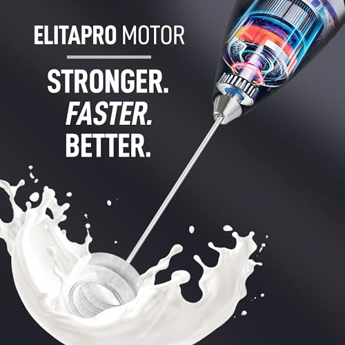 Image of ElitaPro Powerful Milk Frother Wand - Handheld Coffee Frother - Mini Foam Maker With Stand - Whisk Drink Mixer & Foamer for Coffee, Latte, Cappuccino, Frappe, Matcha, Hot Chocolate (Black)